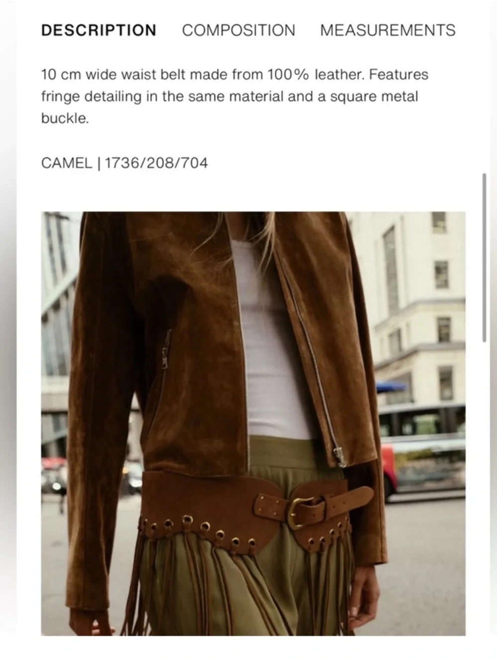 NWT Zara Brown Leather Fringe Cummerbund Belt Buckle Boho Festival Cowgirl Chic - Picture 8 of 10